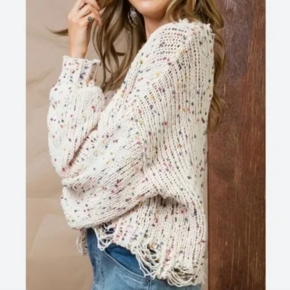 POL Confetti Hoodie Women's Cream Speckled Sweater